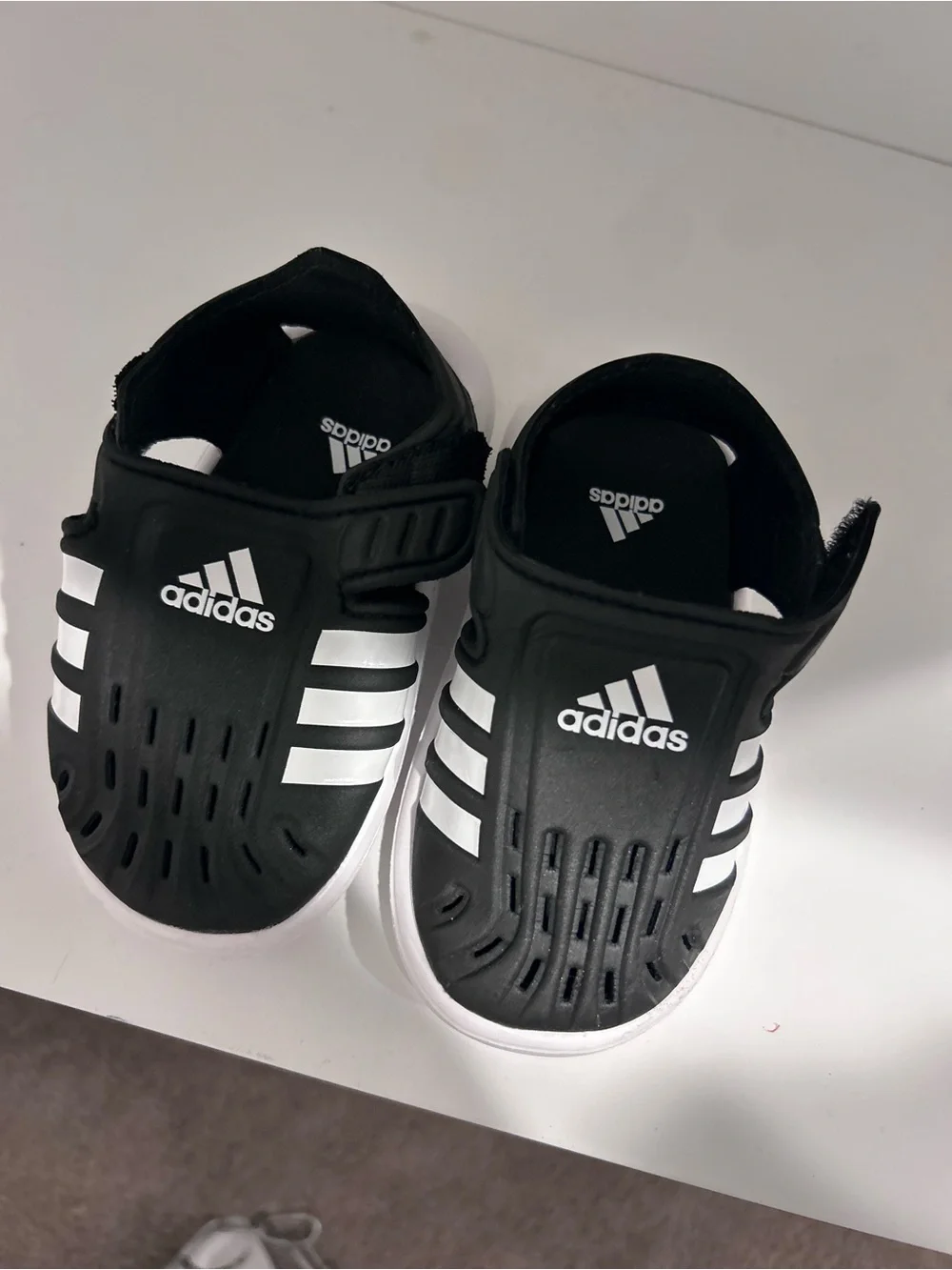adidas Kids Black and White Slip-On Water Sandals